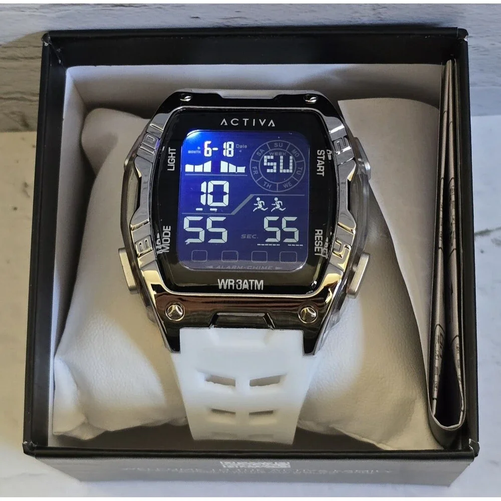 Activa X Invicta Digital Men's Watch 46mm White Silver ACW8130-001 Brand New